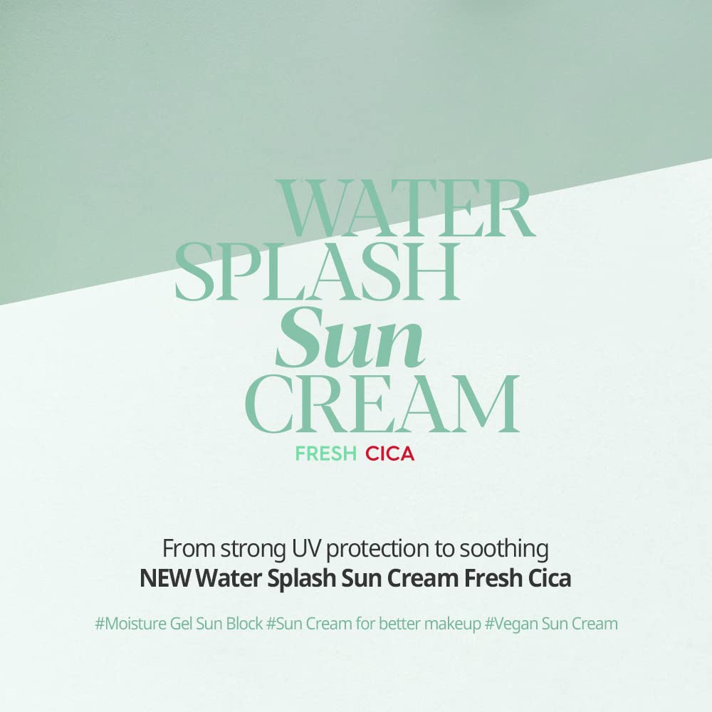 Espoir Water Splash Sun Cream Fresh Cica 2 oz SPF50+ PA++++ | Moisturizing and Soothing Vegan Sun Block Skin Care with Green Tea