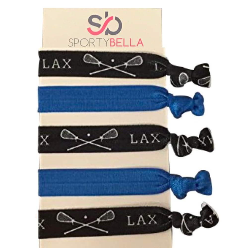 Girls Lacrosse Hair Ties - 5pc No Crease Elastic Hair Accessories, LAX Team Gifts, Ponytail Holders for Girls, Teens & Women, La