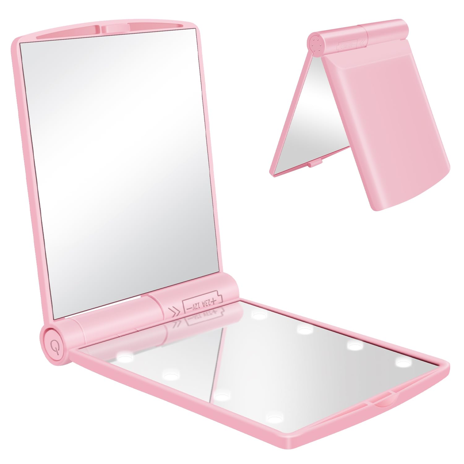 YUNYILAN Compact Makeup Mirror, LED Lighted Makeup Mirror, Handheld & Portable for Travel & On The go (Pink-B)