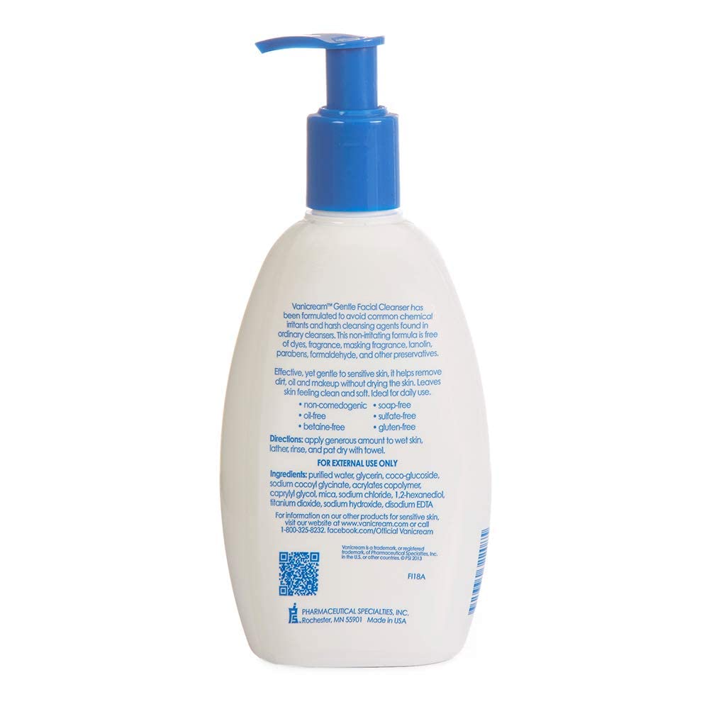 Vanicream Gentle Facial Cleanser For Sensitive Skin With Pump Dispenser - Dye Free, Fragrance Free, Preservative Free - Oil Free