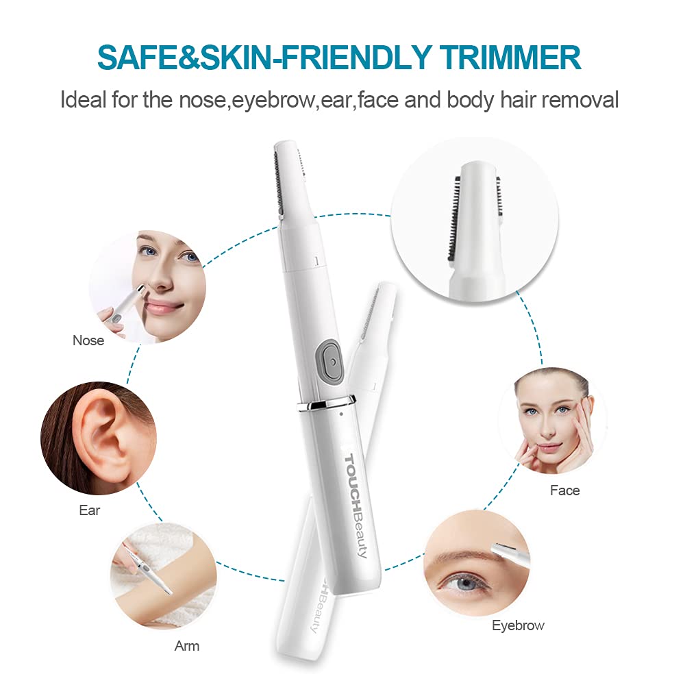 Touchbeauty Face Eyebrow Nose Ear Hair Trimmer, All-In-One Hair Remover For Women & Men, Dual Blades Shaver Battery Powered Upgr
