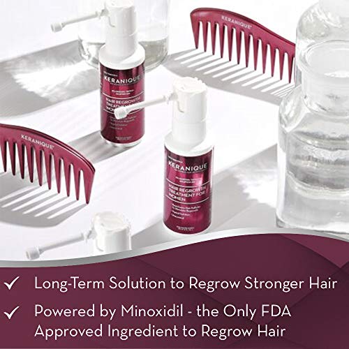 Keranique Hair Regrowth Treatment Extended Nozzle Sprayer - 2% Minoxidil, 30 Day Supply - Regrow Thicker-Looking Hair, Helps Rev