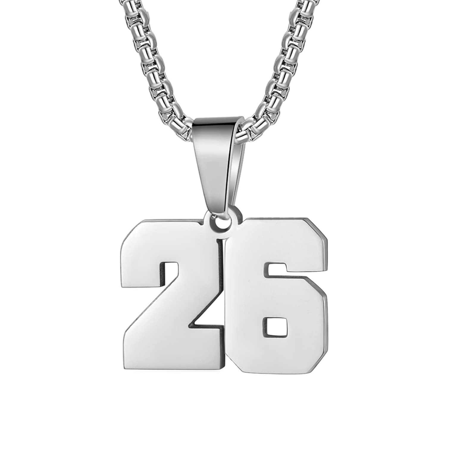 Number Necklaces Personalized Necklaces Silver Initial Number Pendant Stainless Steel Chain Movement Necklaces for Men Women (26