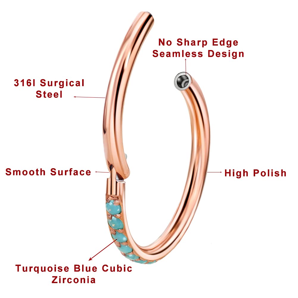 TDEBA Conch Piercing Jewelry, 316L Surgical Steel Segment Cartilage Hoop Earring, CZ Paved Helix Daith Jewelry, Snug Tragus Anti