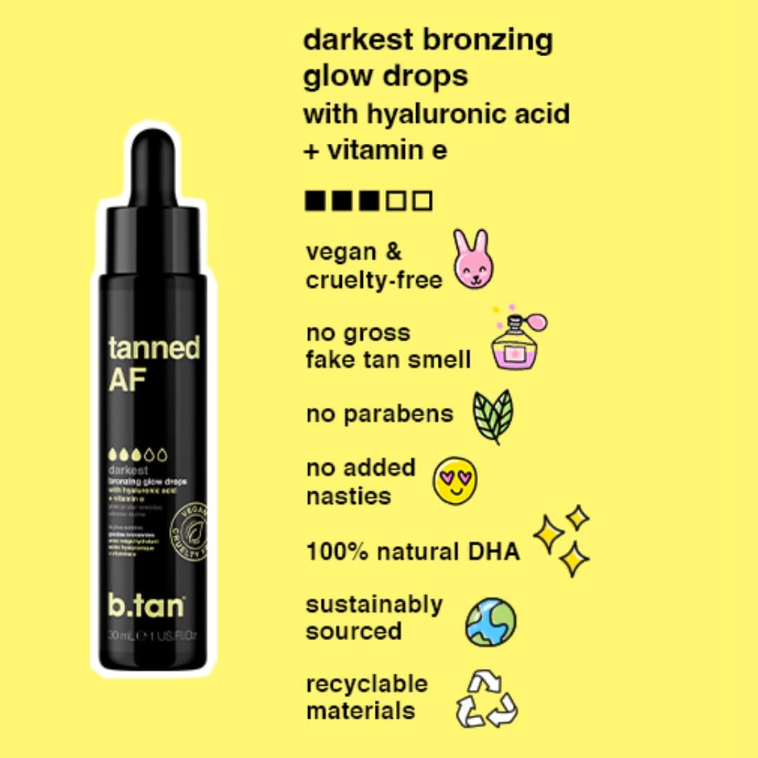 b.tan Darkest Self Tan Drops for Face & Body | Get Tanned - Darkest Gradual Self Tanner Bronzing Glow Drops, Vegan, Cruelty Free