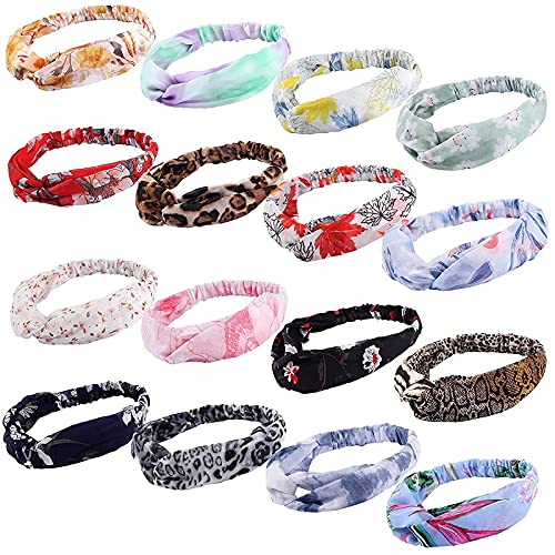 Shidara Boho Headbands Knotted Elastic Head Wraps Flower Print Elastic Accessories Cute Criss Cross Hair Bands For Women And Gir