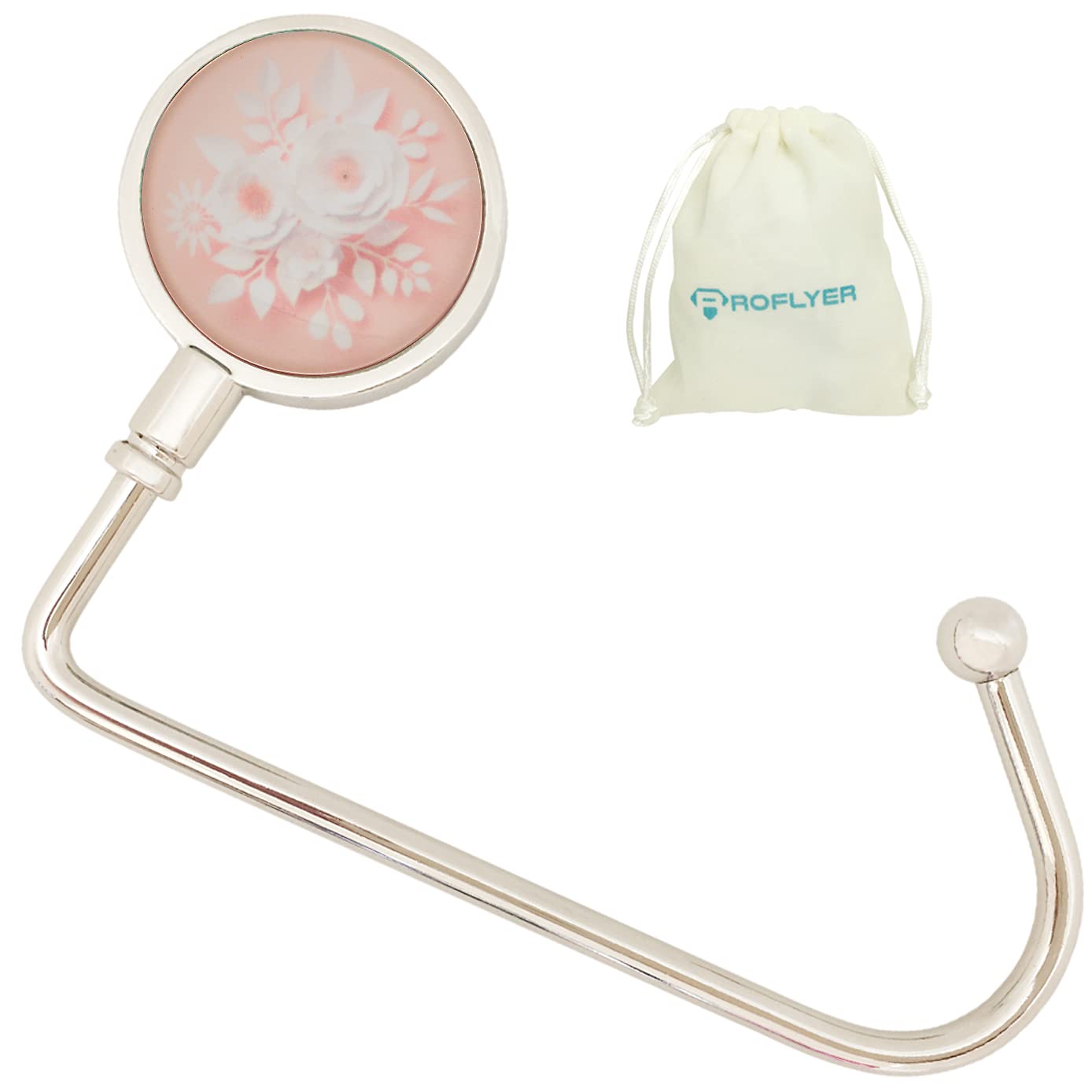 ROFLYER Purse Hook Hanger for Table Bar Handbag Hanger Safer Cleaner Bag Table Hanger with Velvet Pouch (Flower 01 P)