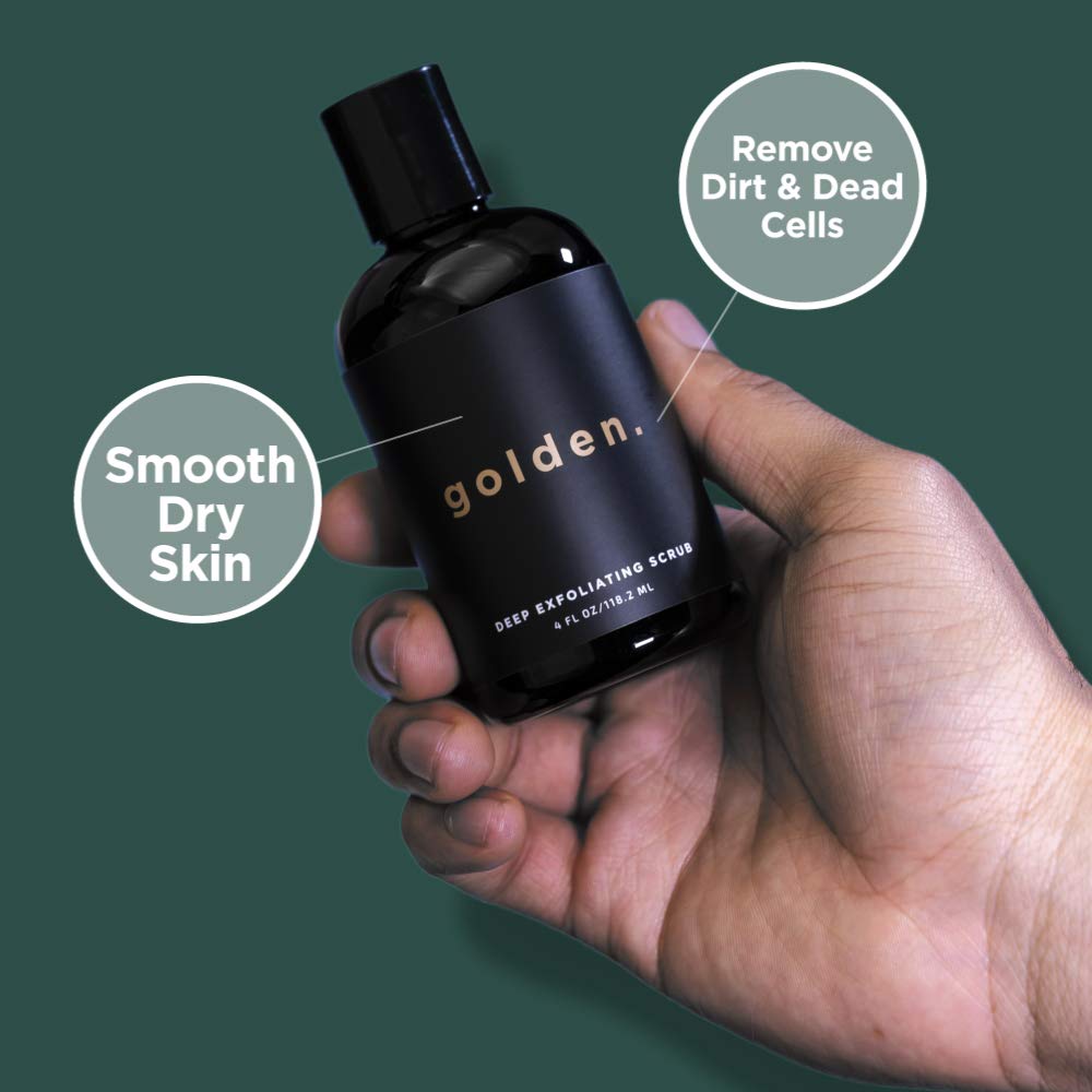 Golden Grooming Co. Bath And Body Skin Care Kit Gift Set For Men - With Deep Exfoliating Scrub, Face Wash, Moisturizer, Body Was