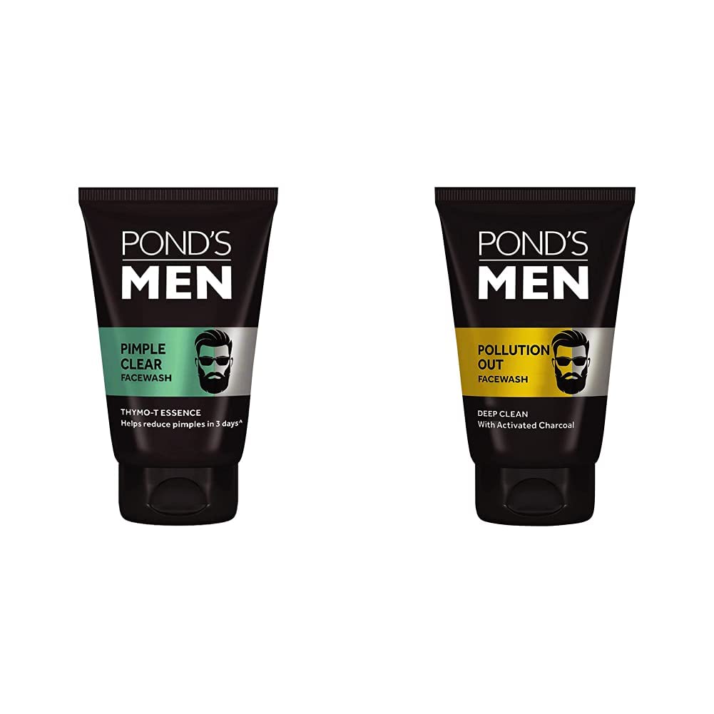 PondS Men Pimple Clear Facewash Reduces Pimples In 3 Days, 100 G & Pollution Out Activated Charcoal Deep Clean Facewash, 100 G