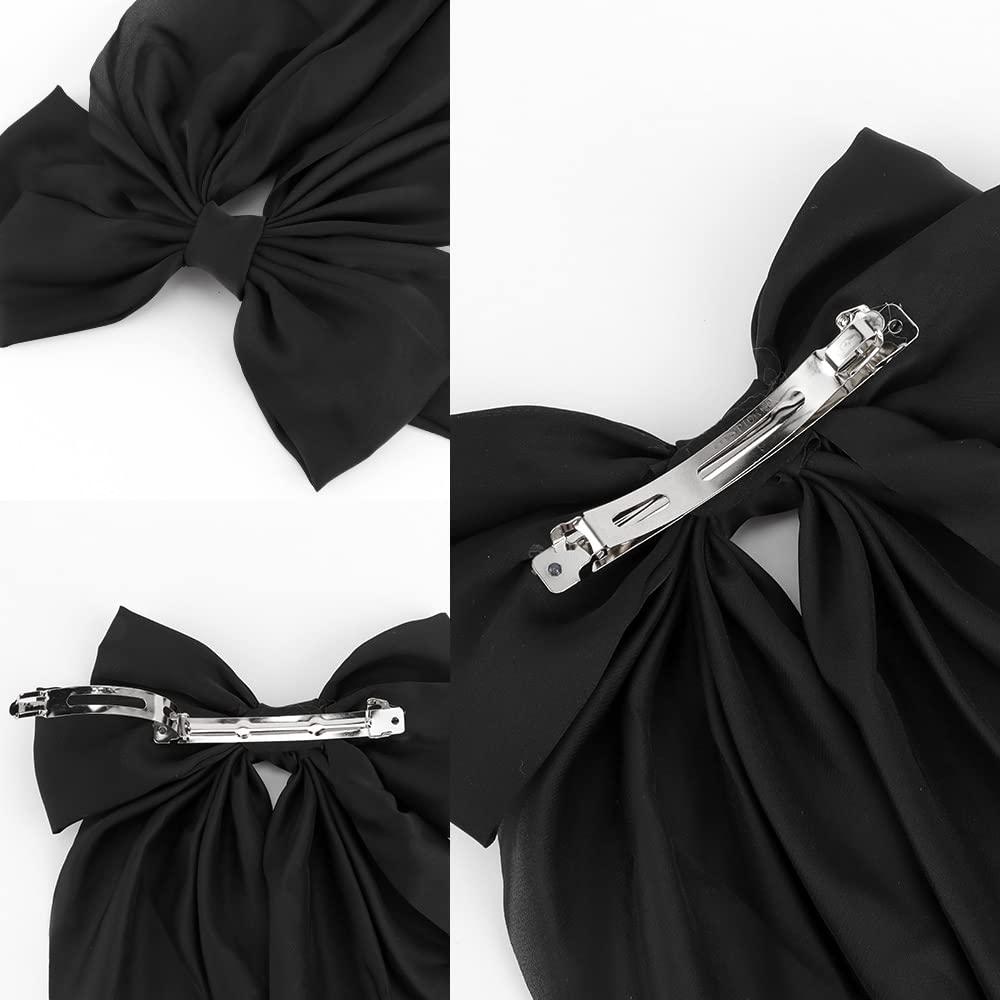 ATODEN Silky Satin Hair Bows 2 Pcs Big Hair Bows for Women Hair Ribbons Oversized Long Tail White Hair Bow Black Hair Bow Large