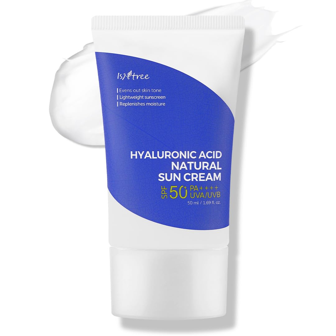 ISNTREE Hyaluronic Acid Natural Suncream SPF50 PA++++ 50ml, 1.69 fl.oz | Evens out skin tone | Lightweight sunscreen | Replenish