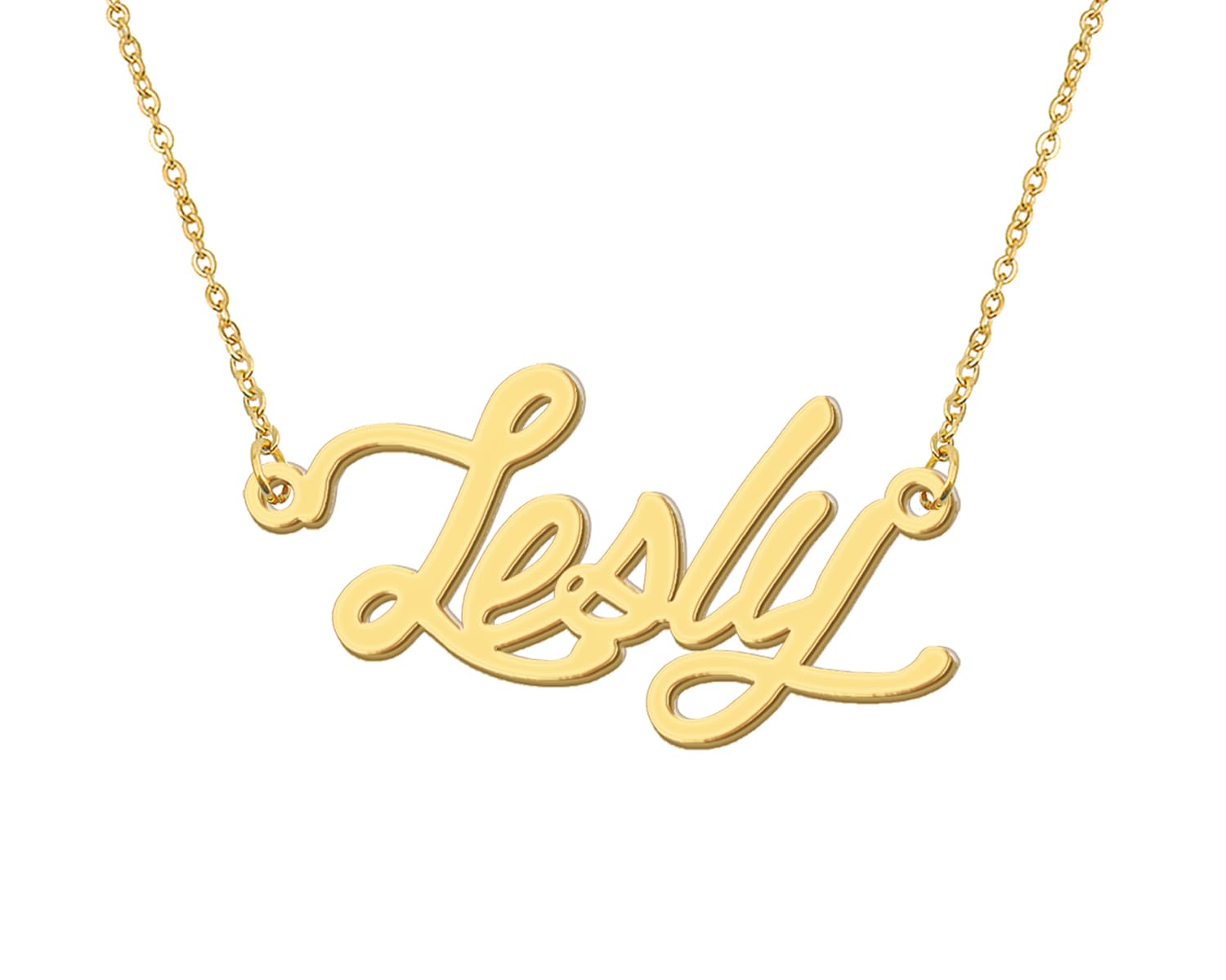 Aoloshow 18k Gold Plated Lesly Name Necklace Womens Nameplate Necklaces Stainless Steel Jewelry for Valentines Day