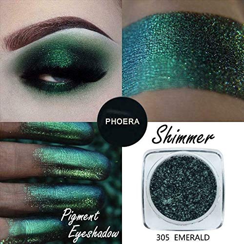 Phoera Pigment Eyeshadow Palette Metallic Shimmer Glitter Loose Powder Eye Shadow Makeup (305 EMERALD)