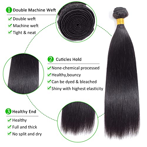 Kapelli Hair Brazilian Virgin Hair Straight Hair Bundles With Closure 12 14 16+10 Inch 10A Straight Human Hair Bundles With Tran