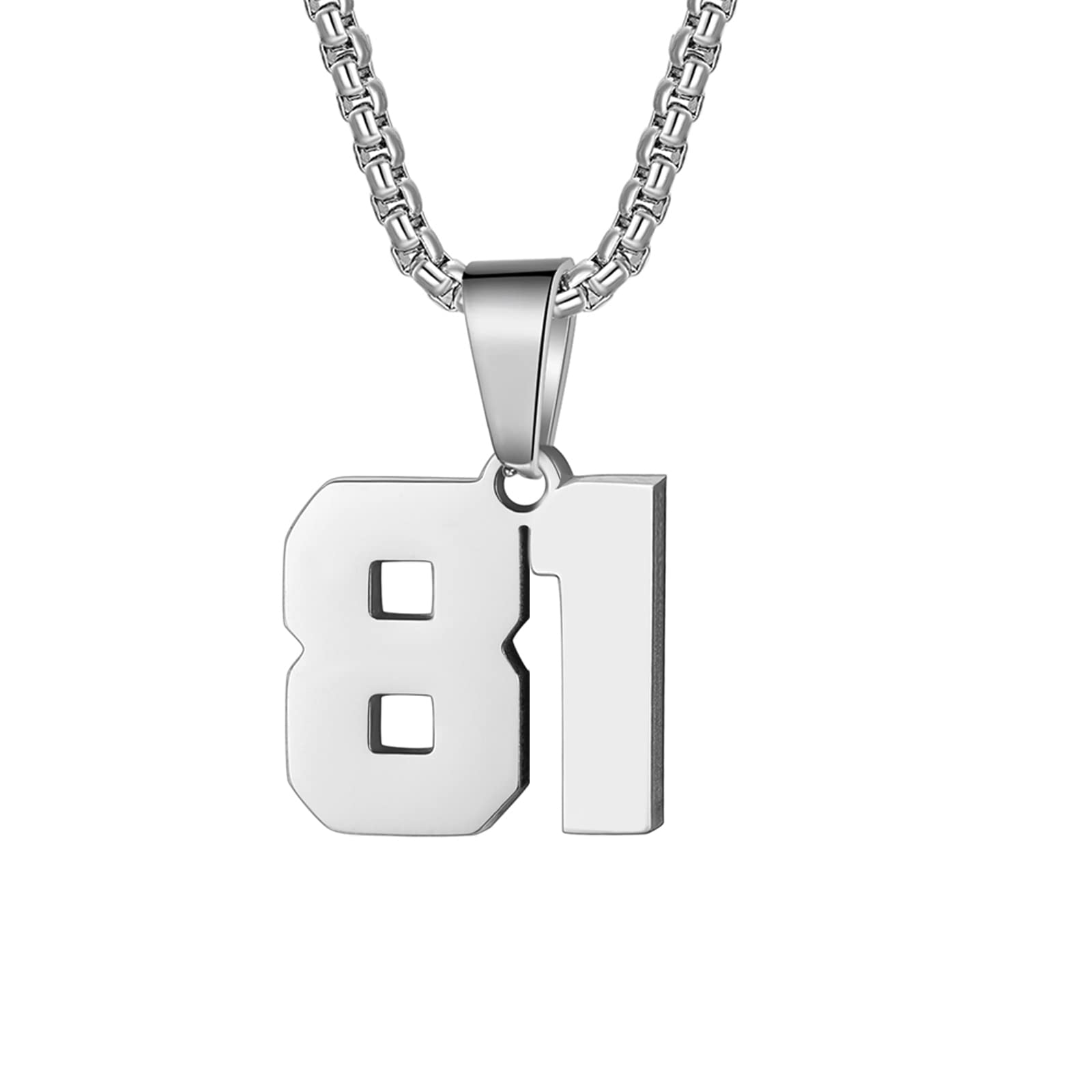 Number Necklaces Personalized Necklaces Silver Initial Number Pendant Stainless Steel Chain Movement Necklaces for Men Women (81