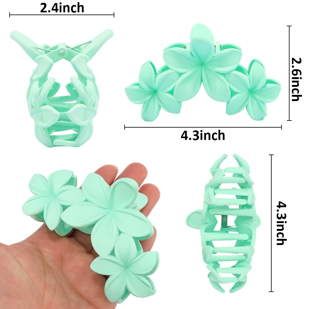 Ahoney 6PCS Blue Flower Hair Clips for Women Strong Hold Nonslip, Big Flower Claw Clip for Thick Hair, Hawaiian Cute Hair Clips