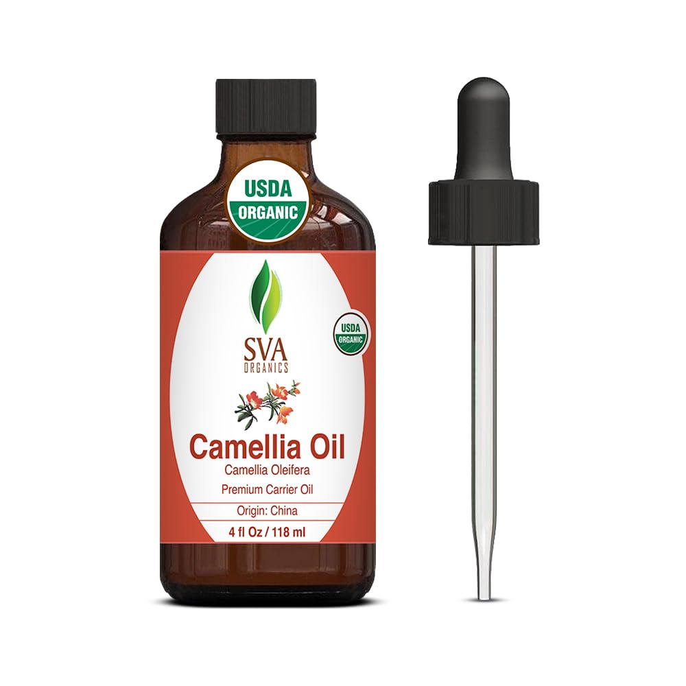 SVA Camellia Seed Oil Organic - 4 Fl Oz - 100% Natural Cold Pressed Organic Camellia Oil - for Face, Skin Care, Hair Care, Scalp