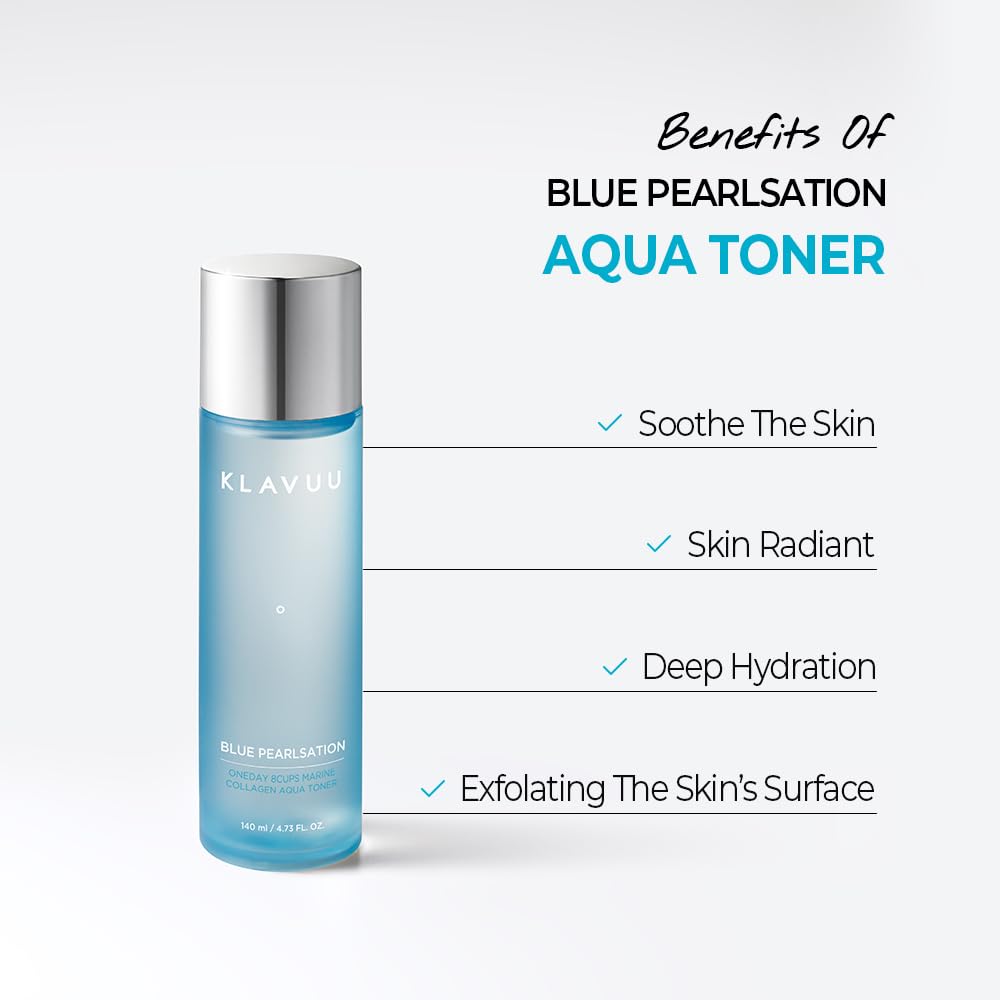 Blue PEARLSATION ONE Day 8 Cups Marine Collagen Aqua Toner - Deeply Hydrating & Soothing for Skin Radiance, Non-Sticky Formula f