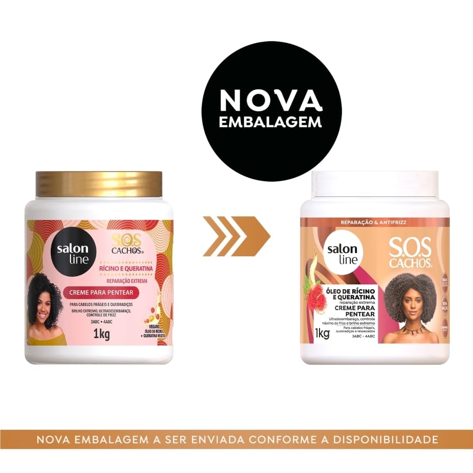 Salon Line - Linha SOS Cachos (Oleo de Ricino e Queratina) - Creme para Pentear 1 Kg - (SOS Curls (Castor Oil and Keratin) - Com