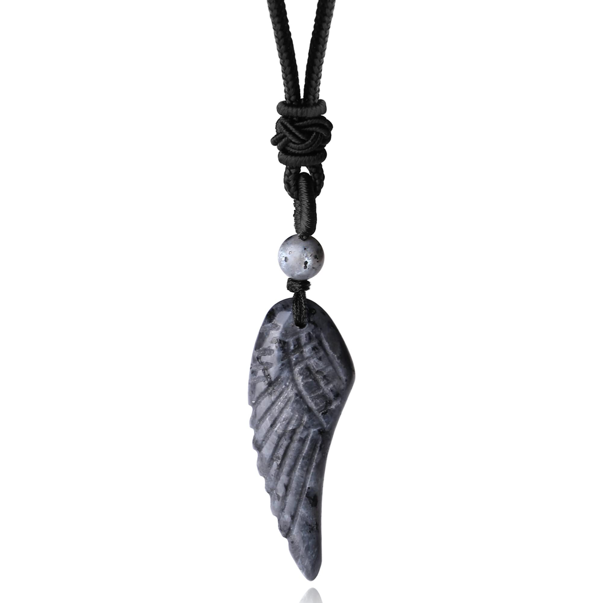 MAIBAOTA Angel Wing Necklace for Men Women Natural Labradorite Healing Crystal Stone Pendant Necklace Adjustable Rope Reiki Gems