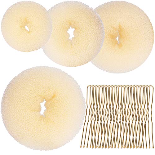 Hair Bun Shaper Set,Teenitor 4 Hair Pcs Donut Bun Maker(Extra-Large, Medium, Small) With Bobby Pins Blonde 20Pcs, Doughnuts Ring