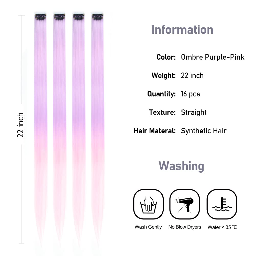 KGBFASS Colored Clip in Hair Extensions Ombre Purple Colorful Clip on Straight Fashion Hair Pieces Halloween Cosplay Dress Up Fa