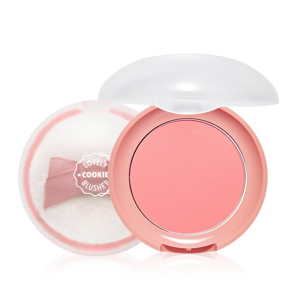 Etude Lovely Cookie Blusher #Or202 Sweet Coral Candy 4G | Glowing & Natural Powder Blush With Long-Lasting Sebum Control | Easy