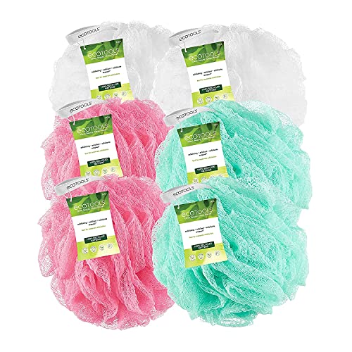 Ecotools Exfoliating Ecopouf Bath Sponges, Rich Lather, Recycled Netting, Body Loofahs For Smoother, Softer Skin, Removes Dirt &