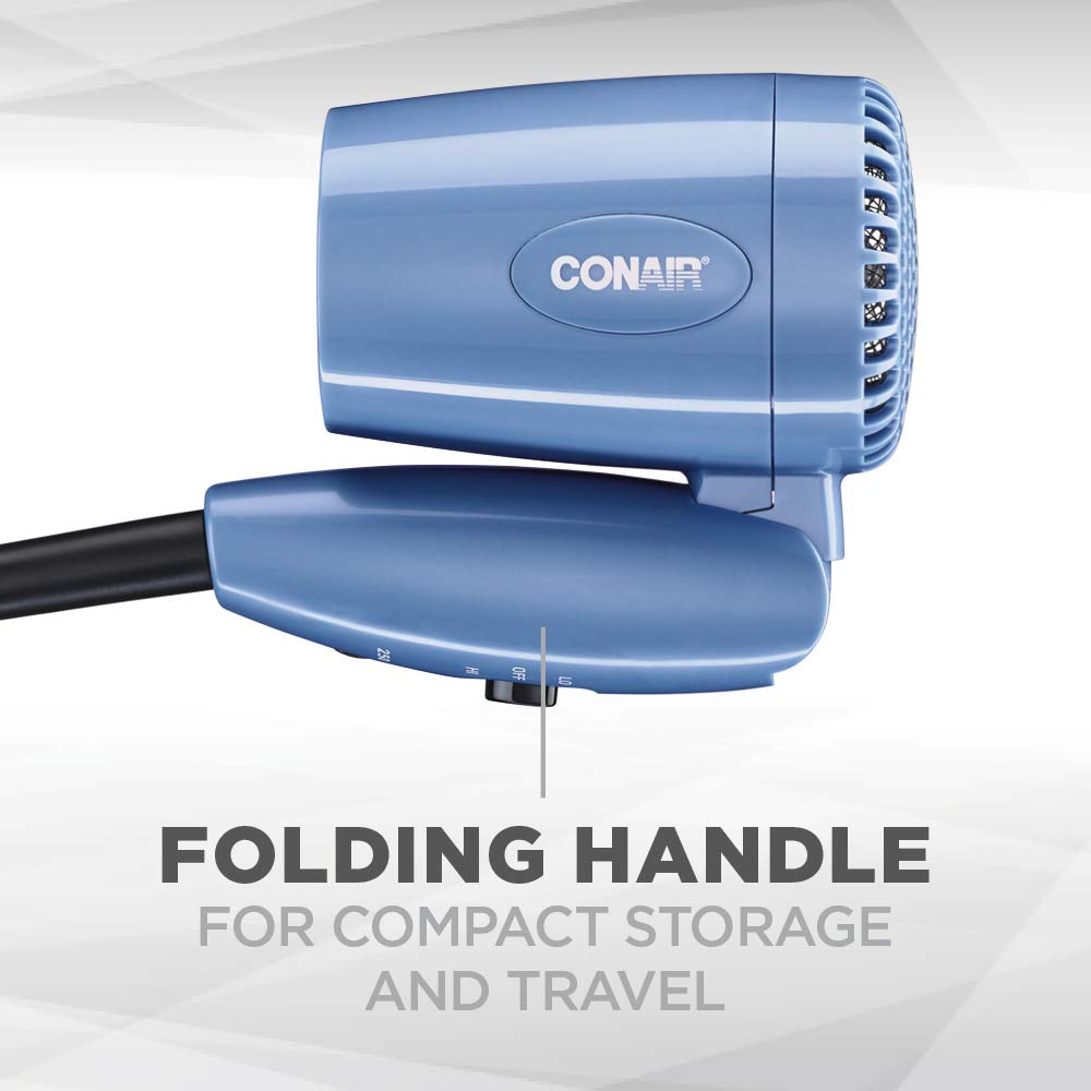 Conair Travel Hair Dryer With Dual Voltage, 1600W Compact Hair Dryer With Folding Handle, Travel Blow Dryer