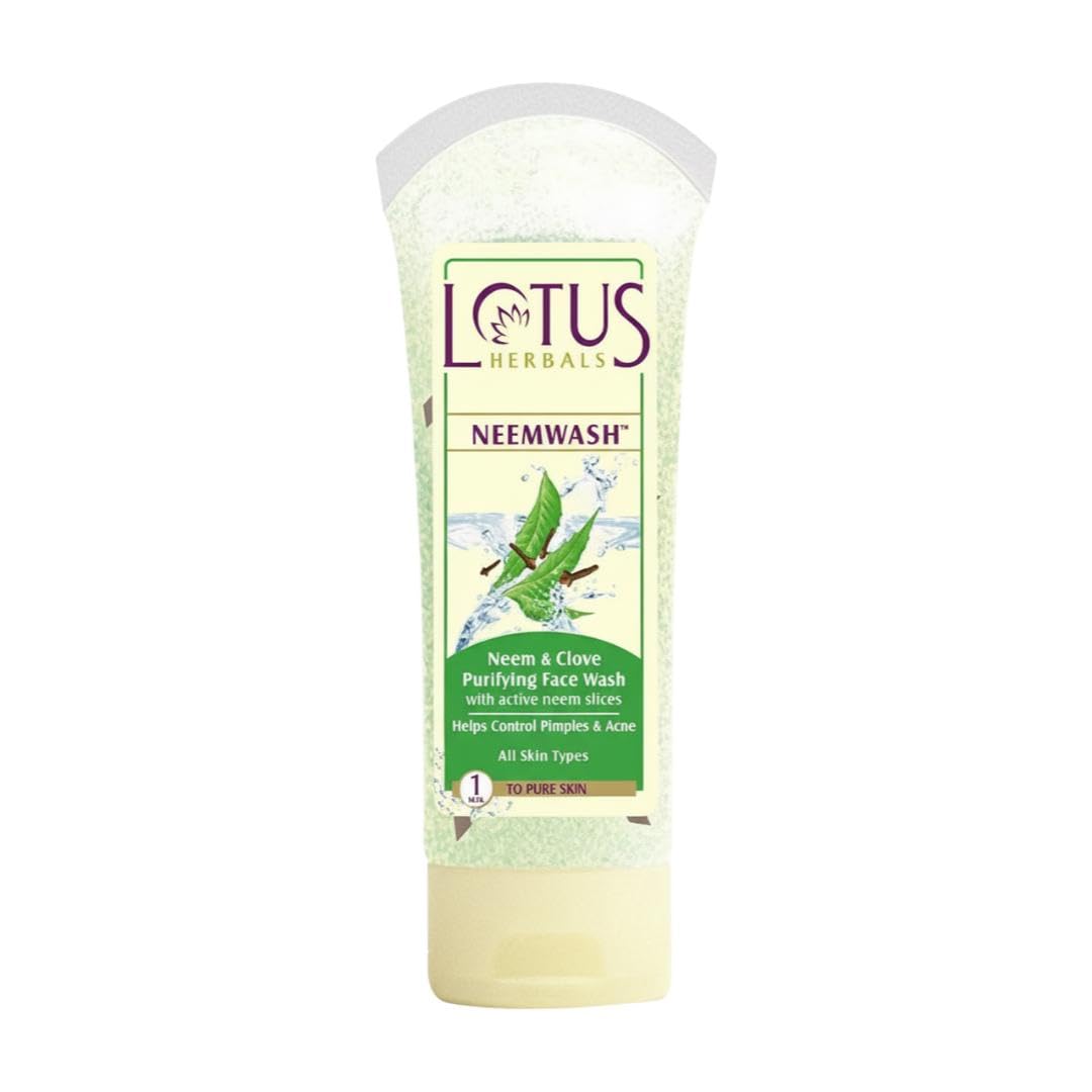 Lotus Herbals Neemwash Neem And Clove Purifying Facewash With Active Neem Slices, 80 G (Pack Of 3)