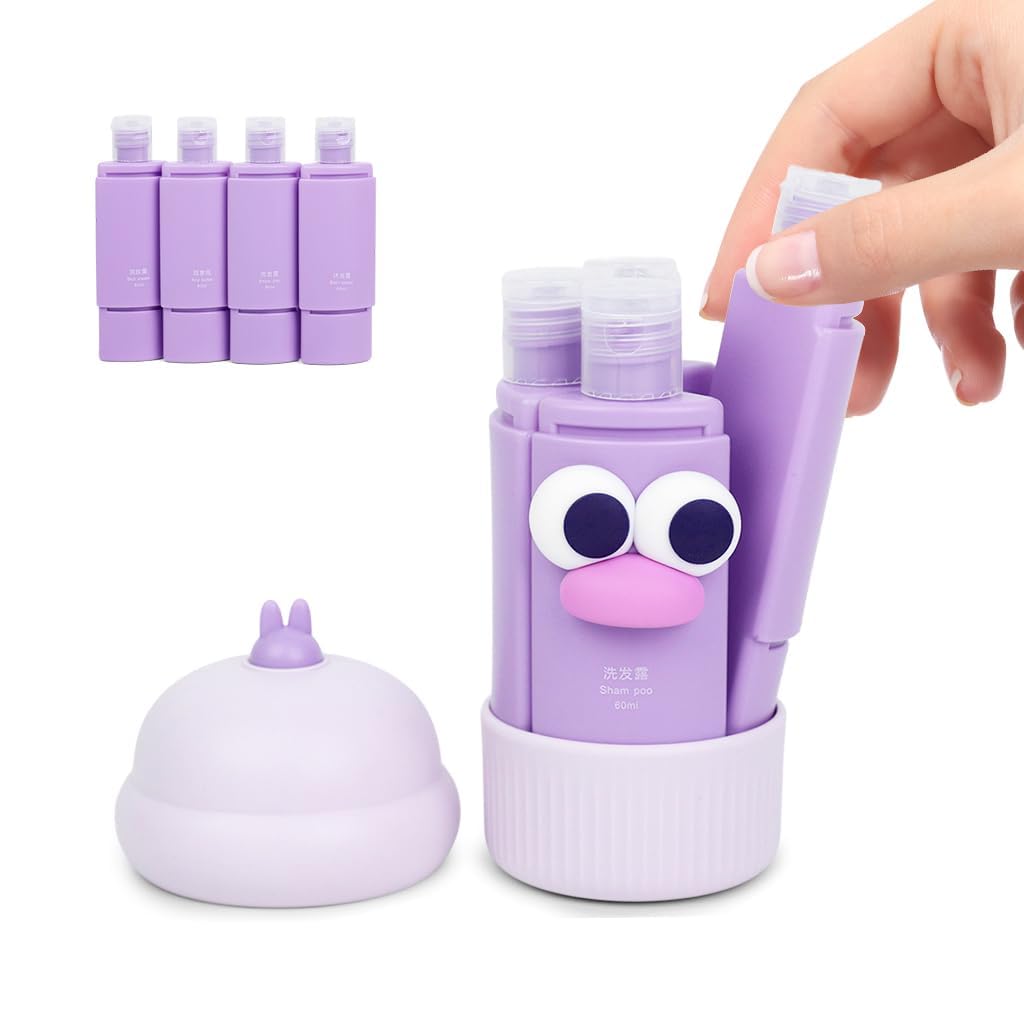 Zollyss Travel Bottles Set, 4Pcs 60Ml Silicone Travel Bottles Modular Toiletries Containers Leaking Proof FlipUp Lids Design Fo