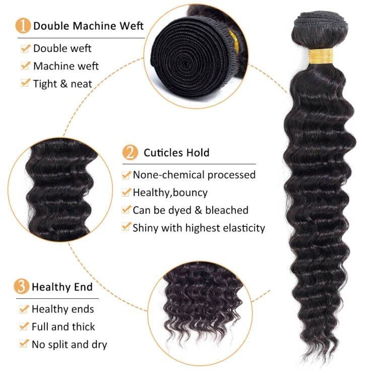 Deep Wave Hair 3 Bundles 9A 100% Unprocessed Virgin Brazilian Remy Human Hair Loose Deep Wave Hair Bundles Human Hair Extensions