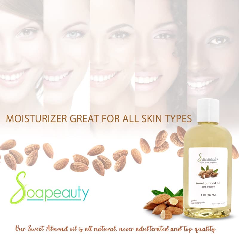Soapeauty Organic Sweet Almond Oil Cold Pressed Refined | 100% Pure Sweet Almond oil Available in Bulk | Carrier for Essential O