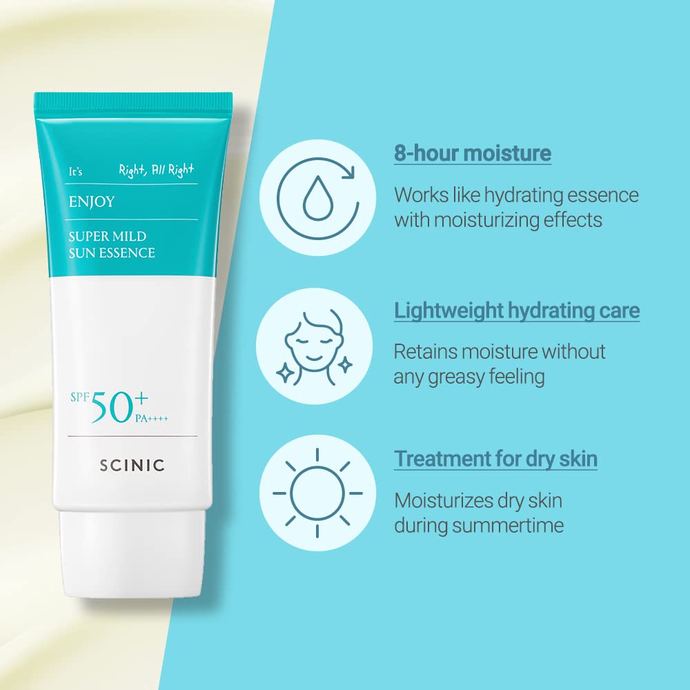 Scinic Enjoy Super Mild Sun Essence 2 Set Spf50+ Pa++++ 1.69 Fl Oz(50Ml) | A Lightweight Hydrating Sun Essence That Leaves No St