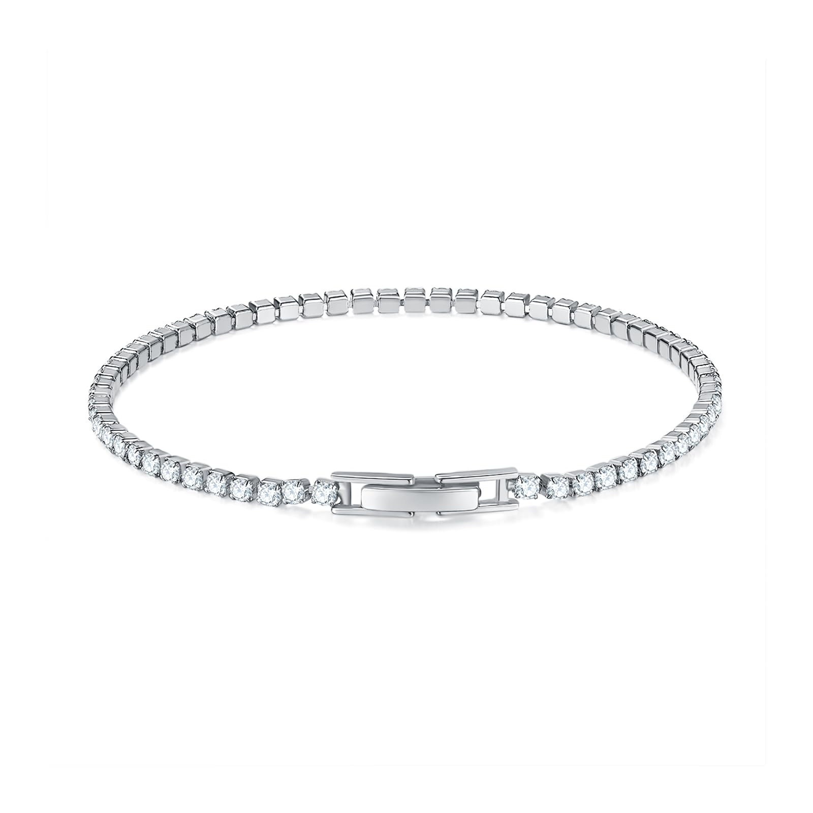 MINDDHA Tennis Bracelet - Elegant 2mm Cubic Zirconia Tennis Bracelet for Women, Thin, Dainty, & Classic,Silver Color, Size 6.5