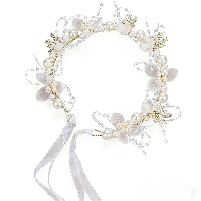 Apurk Pearl Princess Tiara For Girls | Lightweight Crown Headband For Wedding/Party/Birthday & Dress Up | Hair Accessories | Flo
