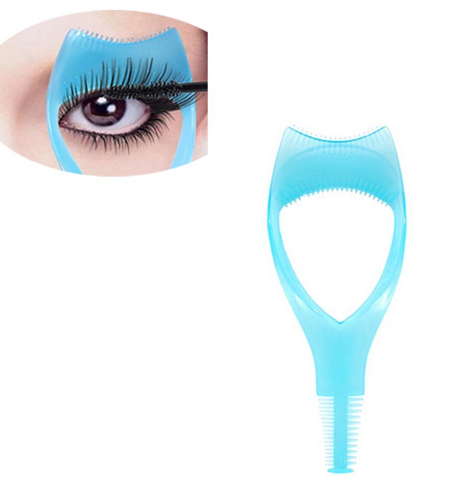 Gugzy 3 In 1 Makeup Eyelash Tool Upper Lower Lash Mascara Applicator Guide Eyelash Comb Cosmetic Tool (1, Blue)