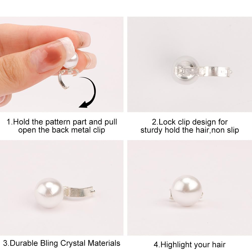 Ahoney 20Pcs Mini Clips For Hair White Flower Hair Clips With Rhinestone Cute Flower Girl Hair Accessory Decorations Hair Clips
