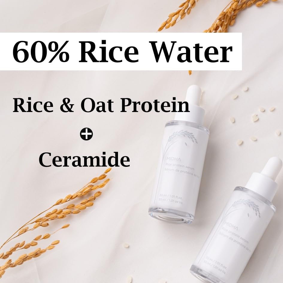 MIDHA Rice Protein Serum, ideal for skincare finish, fills the skin layer with full of rice proteins, creates a natural and glos