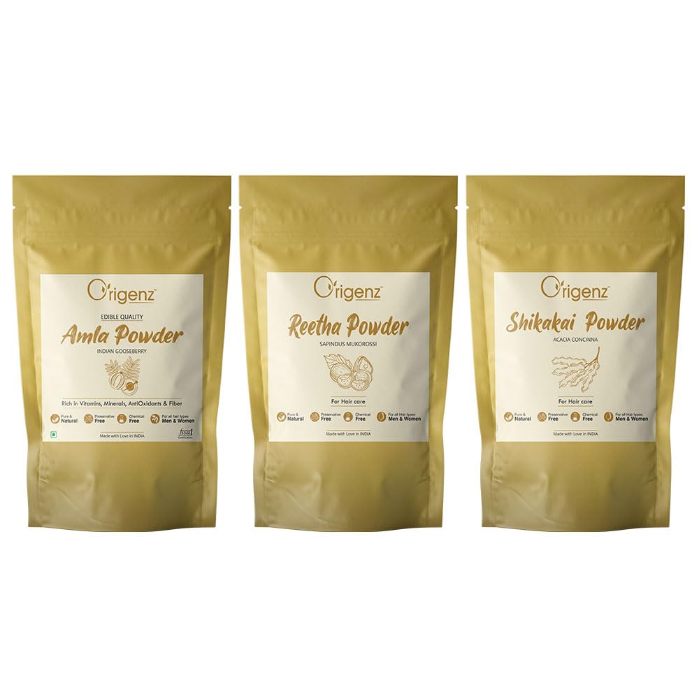 Origenz Natural Hair Care 3 Powders Combo 750 Gm - Amla Reetha Shikakai Powder For Pack, Wash, Mask, Shampoo, Dandruff, Cleanser