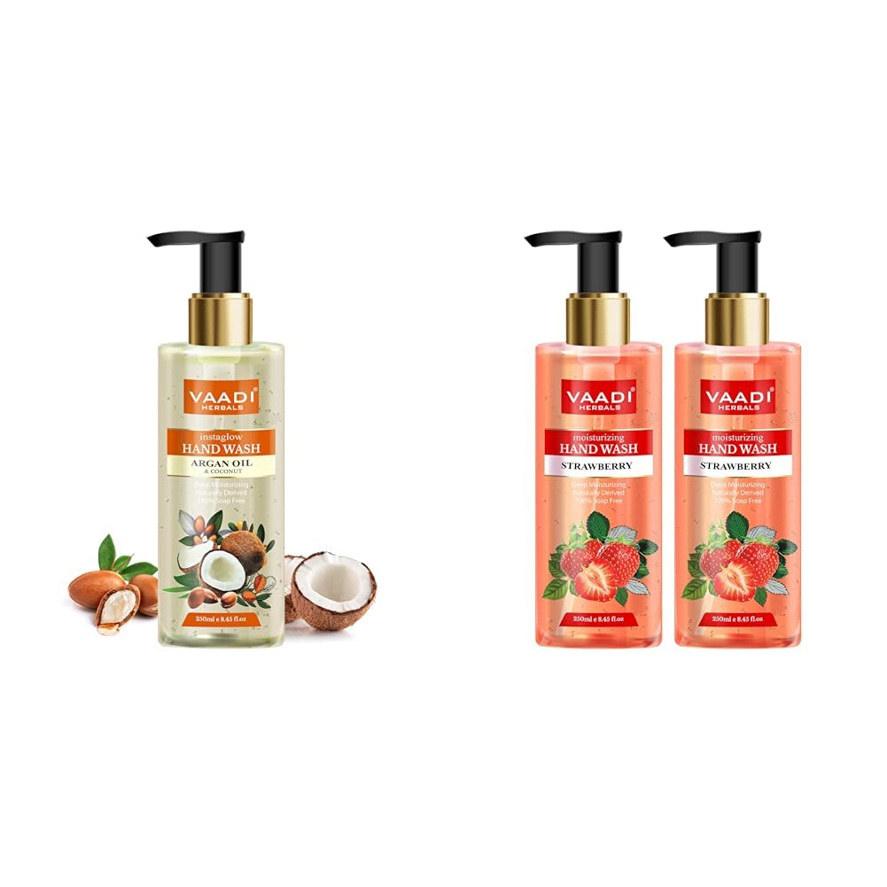 Vaadi Herbals Instaglow Argan Oil And Coconut Hand Wash  250 Ml | Vaadi Herbals Deep Moisturizing Strawberry Hand Wash  250 Ml