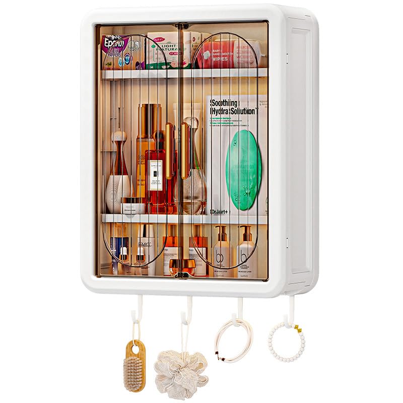 Cuyulitcik Wall Mounted Large Capacity Makeup Organizer,Dustproof Cosmetic Organizer,Bathroom Organizers and Storage,Skincare Or