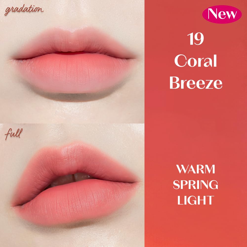 Etude Fixing Tint #19 Coral Breeze (23Ad) | Long Lasting High Pigmented Liquid Lipstick | Waterproof Lightweight Matte Finish Li