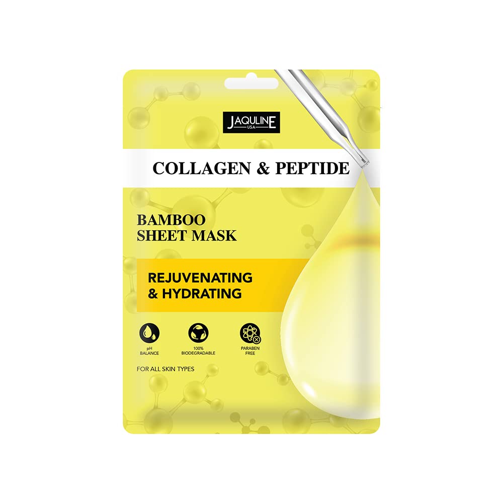 Jaquline Usa Collagen & Peptide Sheet Mask | Zero Paraben & Sulphate | Biodegradable Ber Mask | Lightweight | Hydrating & Skin F