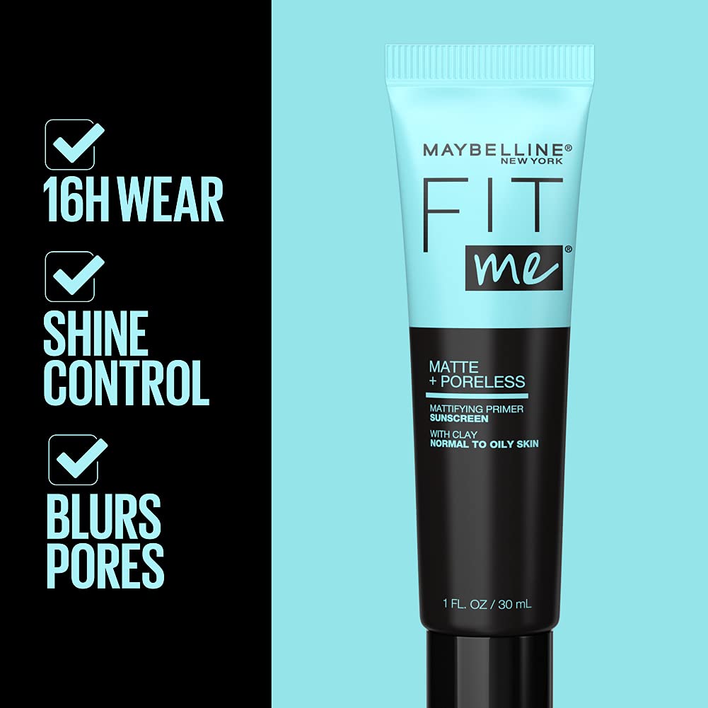 Maybelline Fit Me Matte + Poreless Mattifying Face Primer Makeup With Sunscreen, Broad Spectrum Spf 20, 16Hr Wear, Shine Control