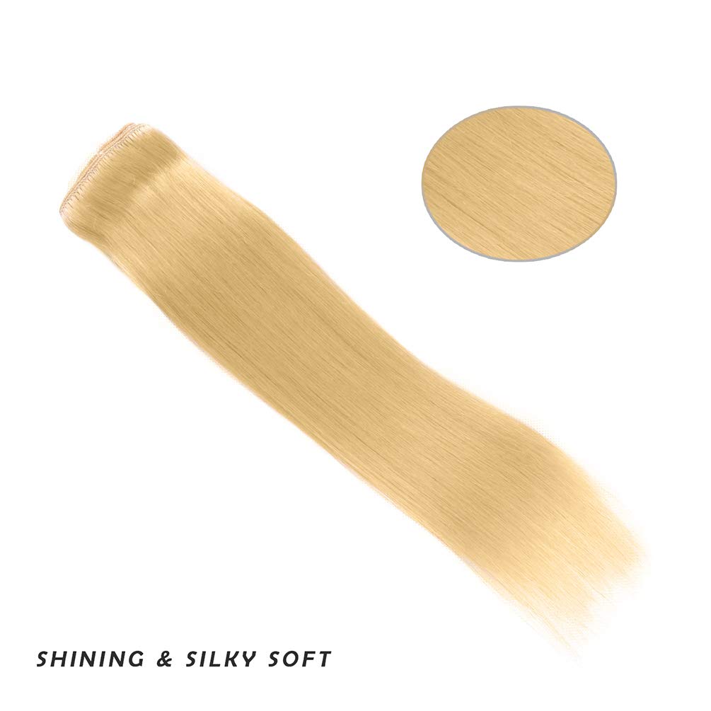 16'' Clip In Hair Extensions Real Human Hair For Women - Silky Straight Bleach Blonde Remy Hair Extensions Clip On 55Grams 4Piec