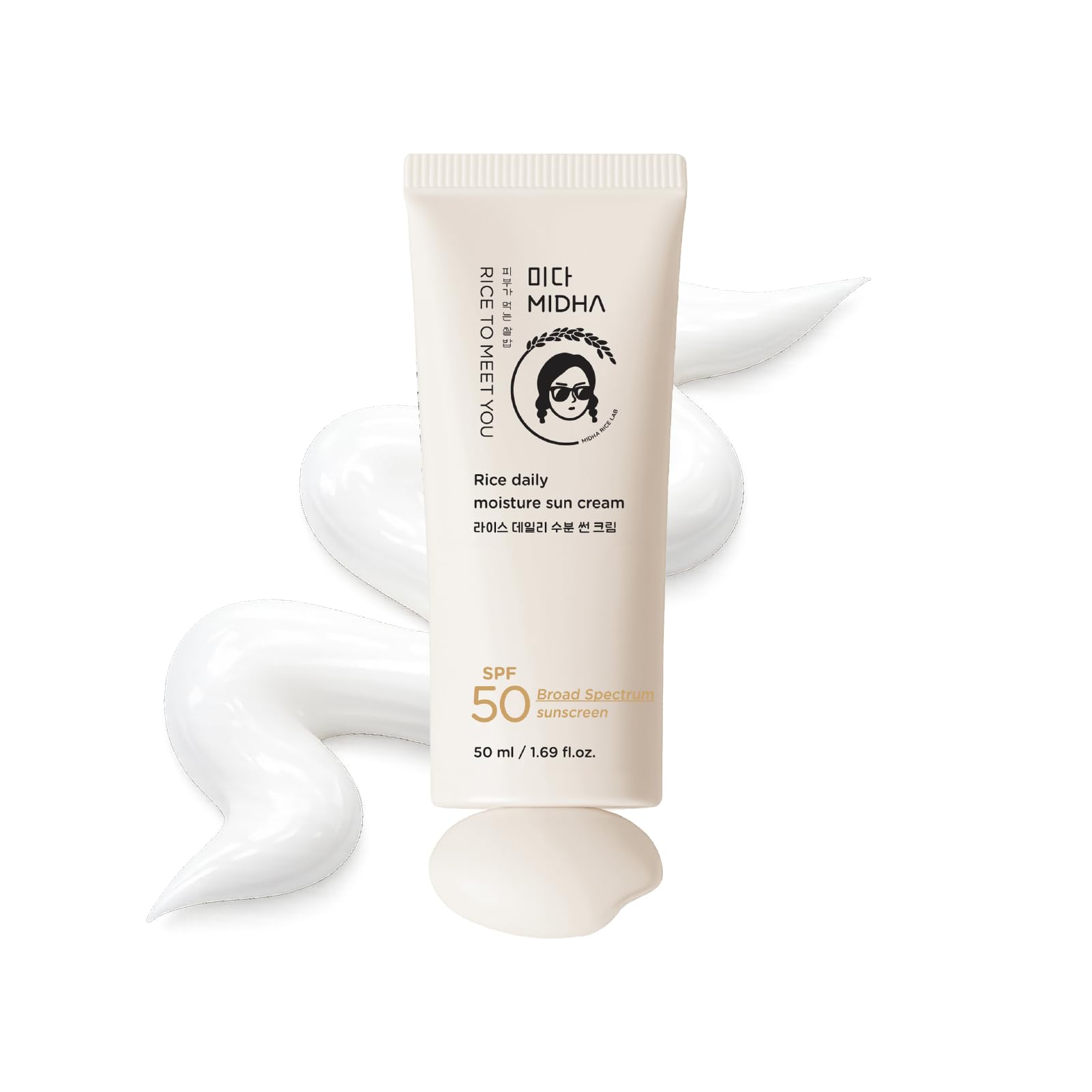 MIDHA Rice Daily Moisture Sun Cream (OTC) SPF50+ PA++++ | Hydrating Lightweight Sunscreen, Rice Bran Water, No White Cast, Daily
