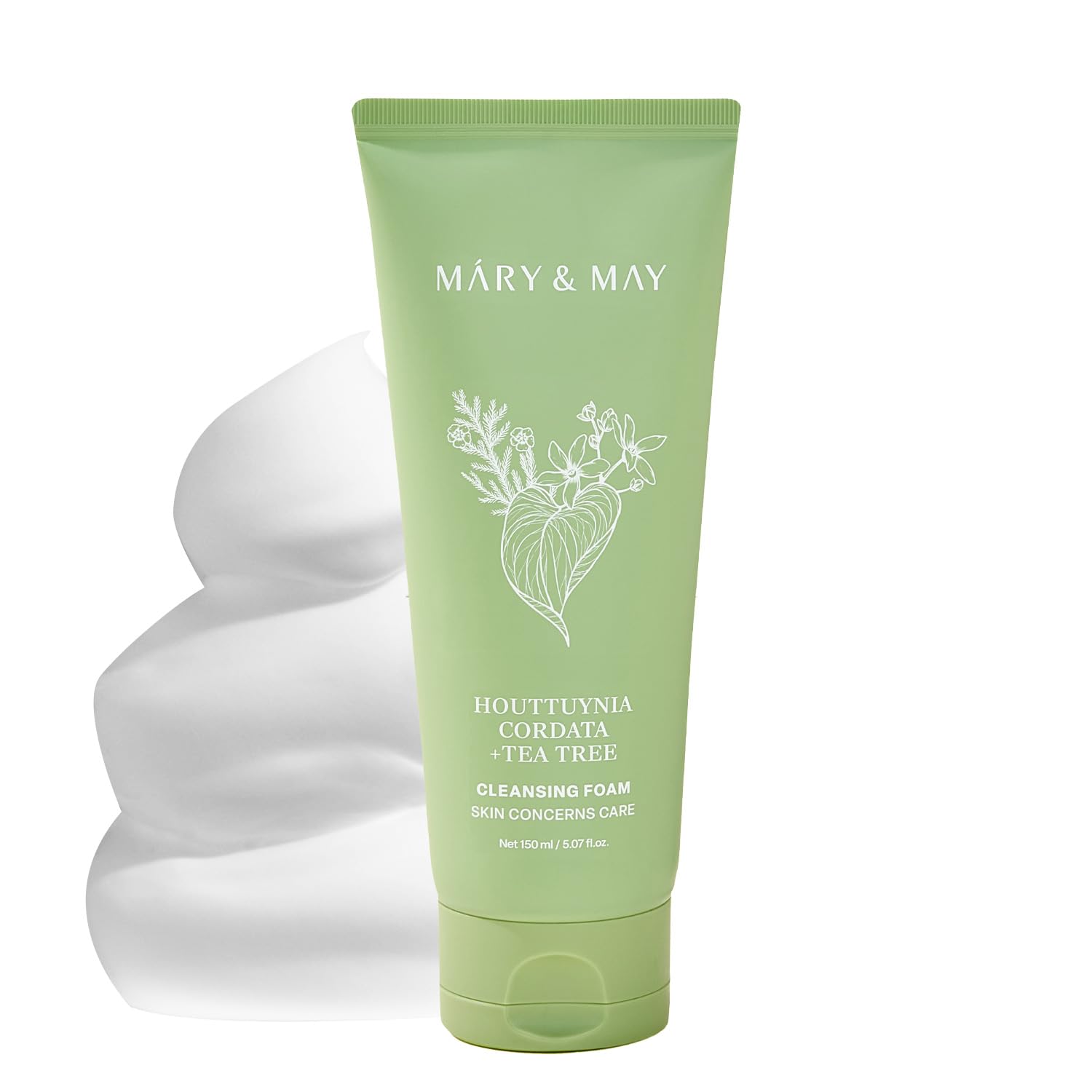 Mary&May Houttuynia Cordata + Tea Tree Deep Clean Foam (40.7% Heartleaf + 6.8% Tea Tree) - Rich Cream Foam Pore Cleanser with Hy