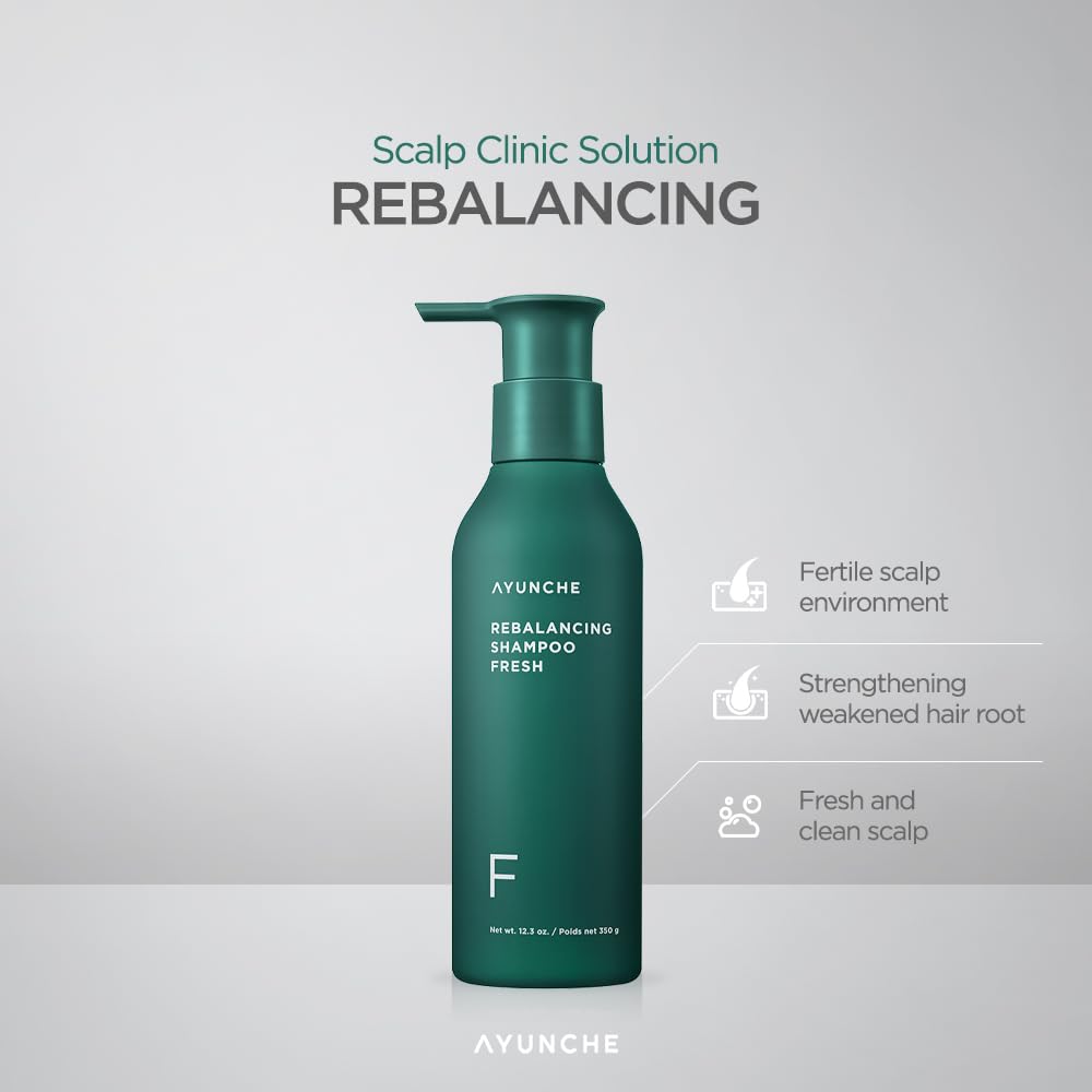 Ayunche Rebalancing Shampoo Fresh 11.8Oz [For Oily Scalp] | Cleanse Excess Sebum & Oiliness | Strengthen And Protect Hair Roots