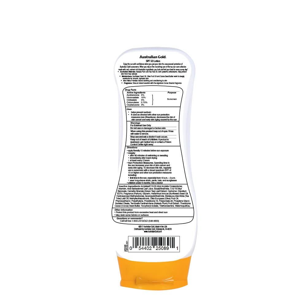Australian Gold Sunscreen Lotion Spf 50, 8 Ounce | Moisture Max | Infused With Aloe Vera | Broad Spectrum | Water Resistant